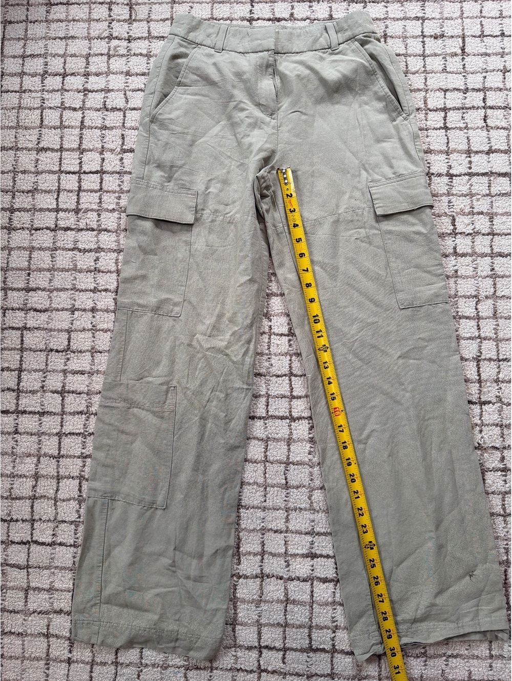 Women’s H&M Green Wide Leg Linen Blend Cargo Pants Gorpcore Outdoors Minimalist
